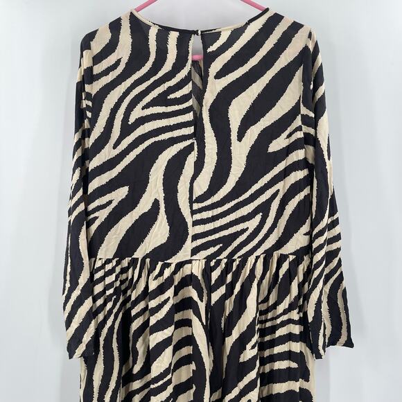 H&M Dress Size Small Zebra NWT Patterned Animal Print Midi Maxi Black Cream - Picture 10 of 15